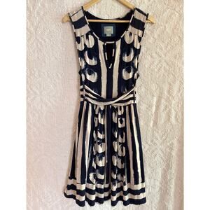 MAEVE ANTHROPOLOGIE DRESS Navy White Size Small Stretch Sleeveless